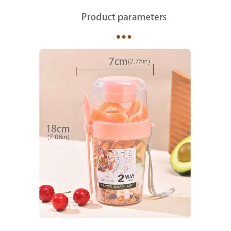 Portable Double Layer Salad Cup Leak Proof Seal Convenient Design for Travel Meals Office School Outdoors Activity