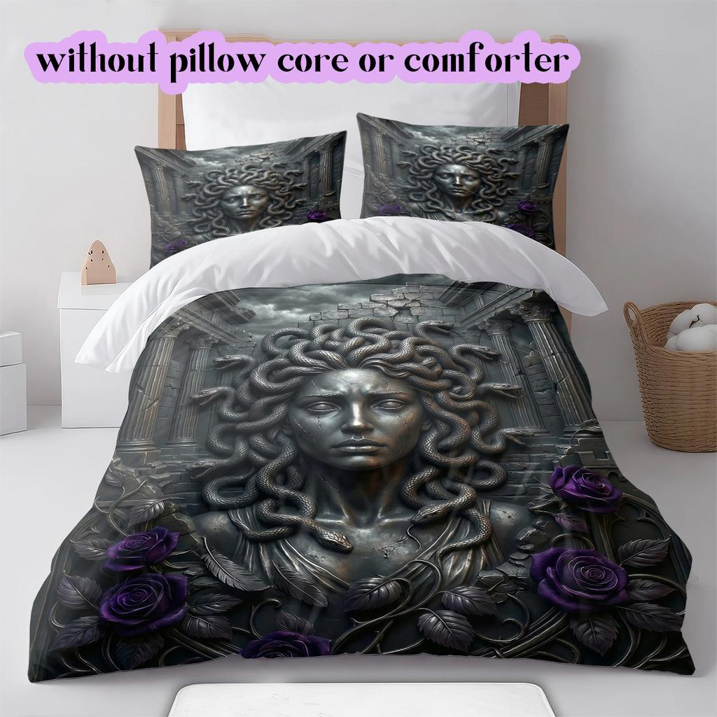 Metal reliefs Pattern Bedding Quilt Set Quilt Cover Pillowcase Home Decoration Birthday Gift (1 * duvet cover + 2 * pillowcase, without core)