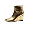 Women's Wedges Boots Gold Silver Pointed Toe Shoes 2024 Autumn Winter Ankle Boots Comfy French Concise Footwear