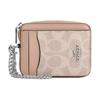 11 Silver Metallic Logo Coated Canvas Card Holder Regular Women's Sand and Taupe Sand and Taupe
