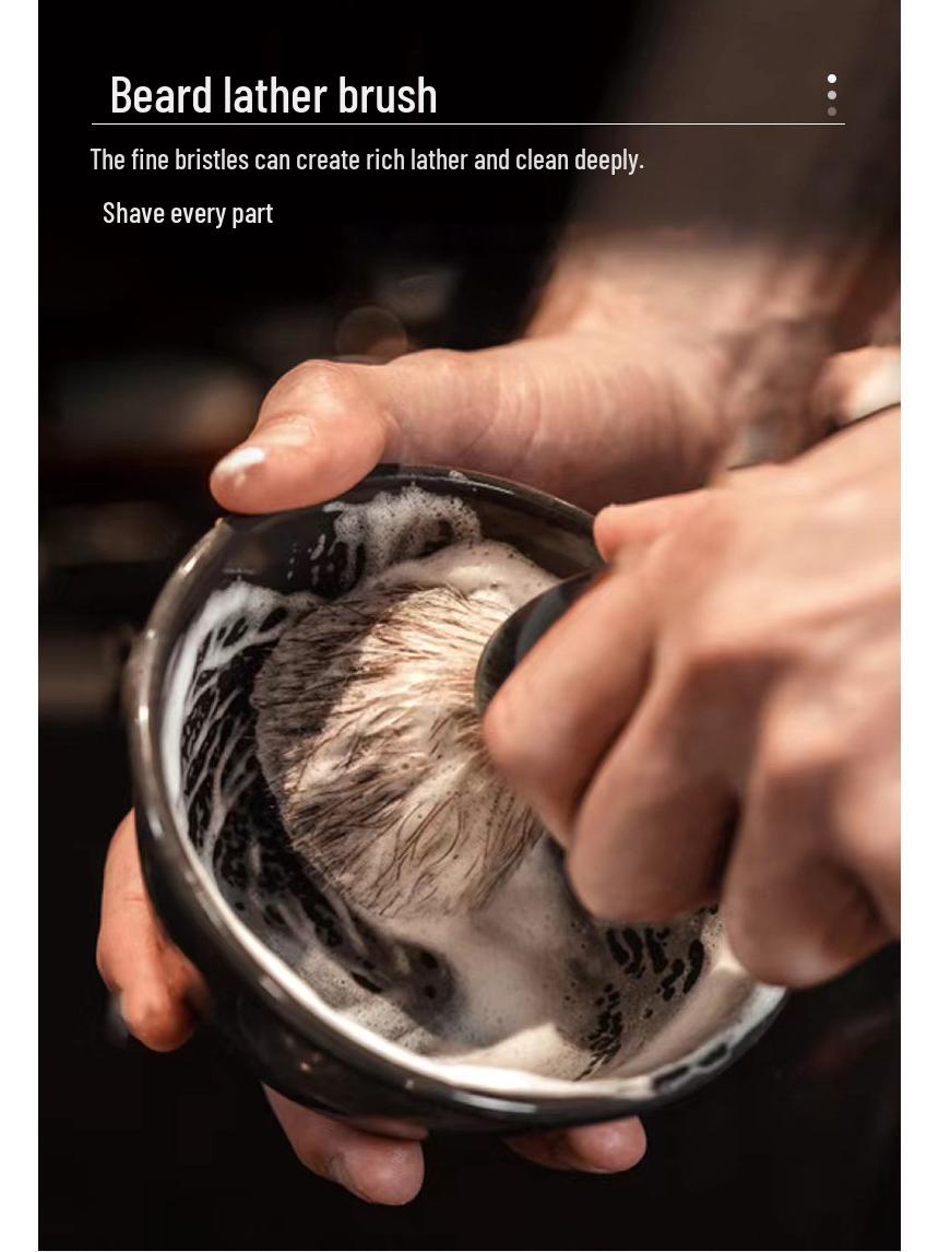 

Классический набор для бритья из барсучьего ворса и бритвы со подставкой для кисти для бороды чёрный