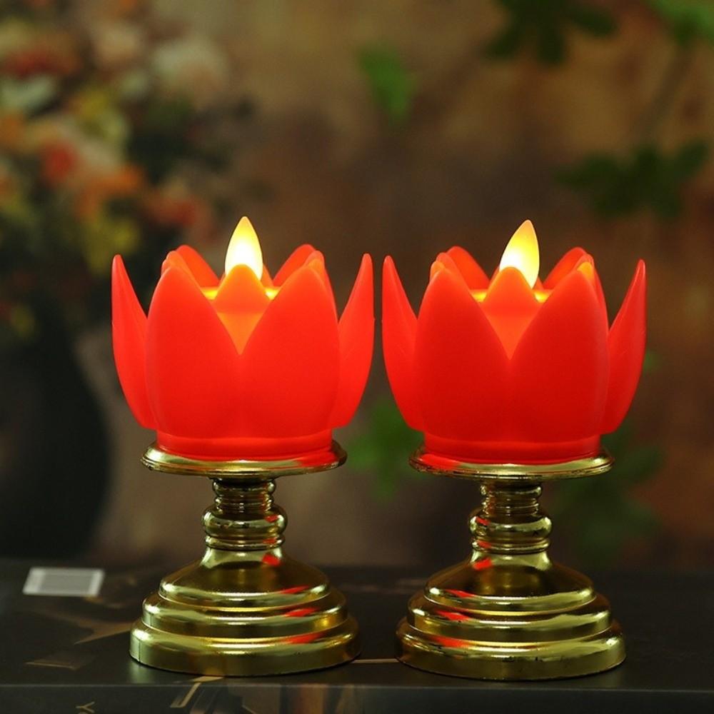 Prayer Lotus Lamp Long-lasting Light Simulated Candlestick LED Candle Lamp  Buddhist Decoration
