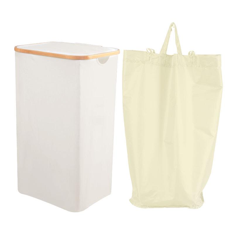 Foldable Bamboo Laundry Basket with Lid and Inner Bag for Bedroom or Bathroom