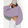 Women's Loose Cropped Solid Color Sweatshirt Casual Long Sleeve Pullover Top Streetwear Blouse