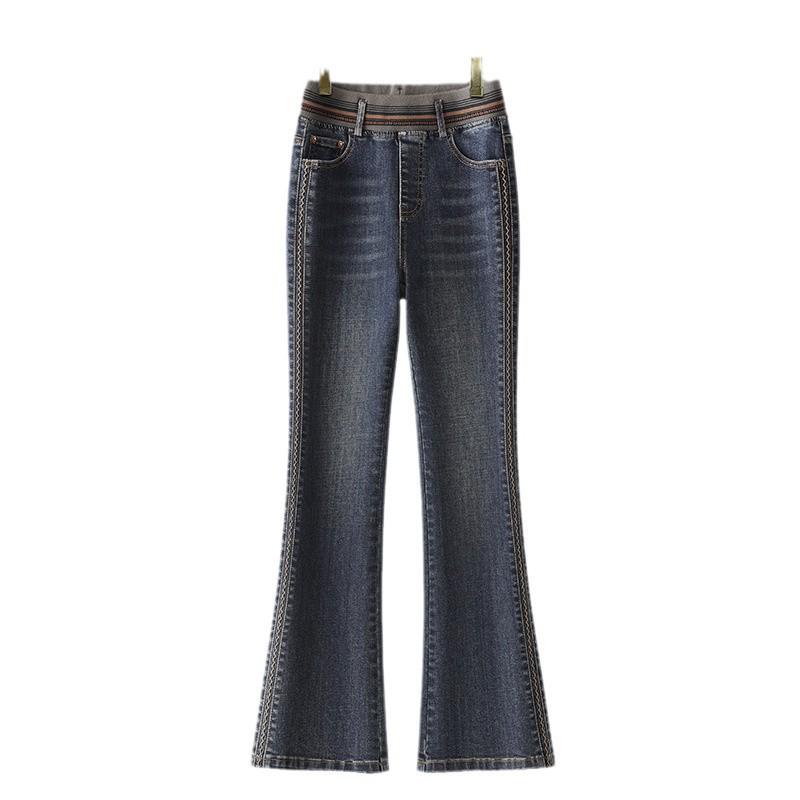 2024 Women's Autumn/Winter Retro Micro-Flared Jeans for Pear-Shaped Figure