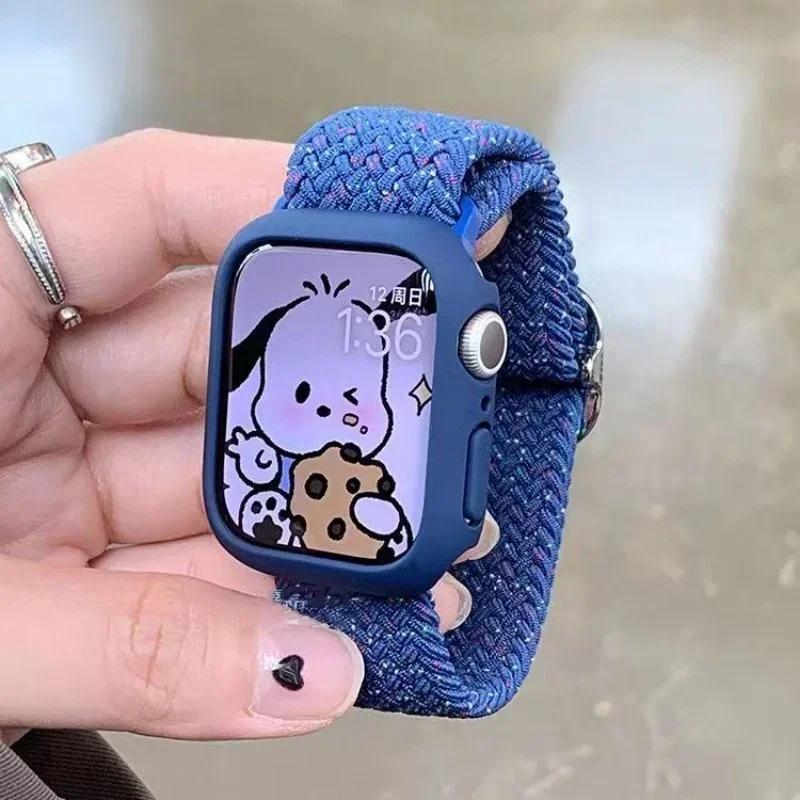 Korean Cute Braied Strap + Case For Apple Watch Band 49mm 46mm 45 44 38 42 Nylon Bracelet For iWatch Series 10 9 8 7 6 5 4 3 SE