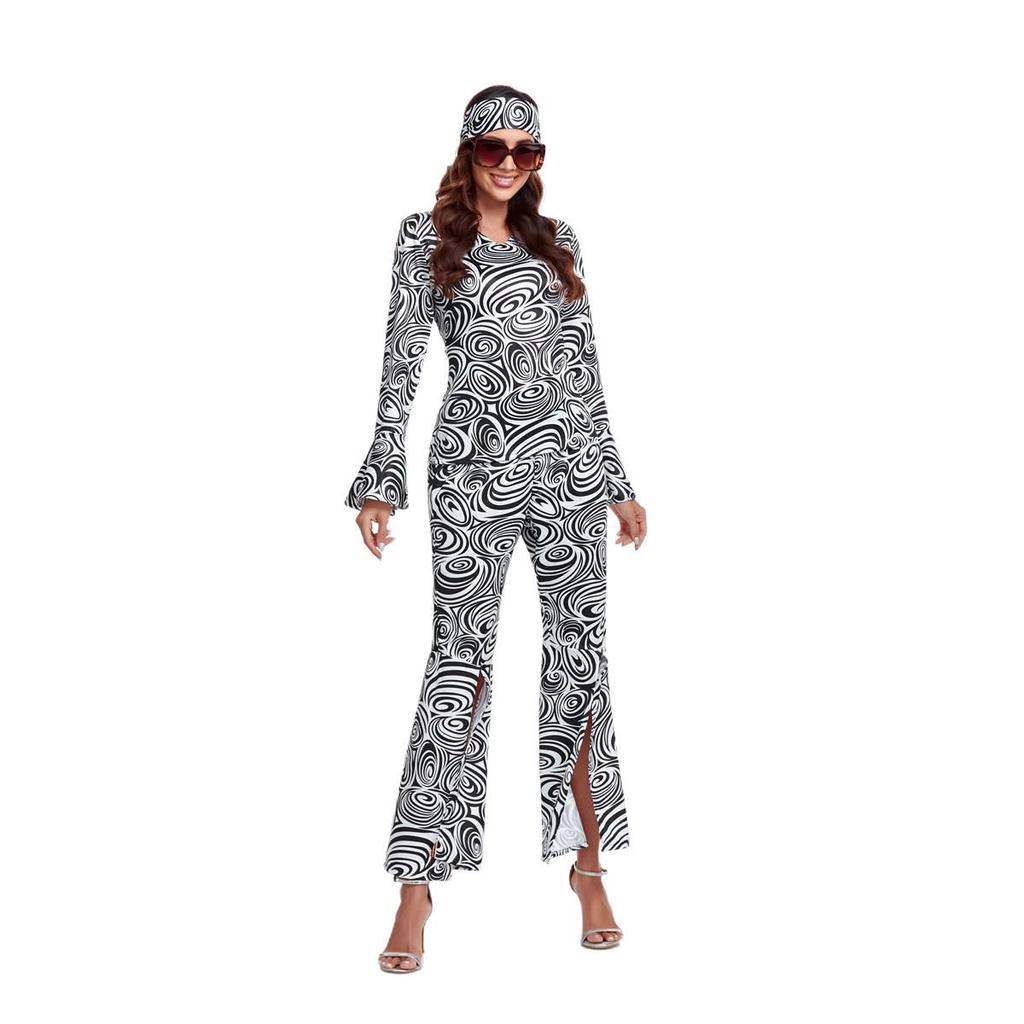 Costume di Halloween Anni '70 Retro Disco Hippie Pantaloni a Zampa d'Elefante, Outfit Cantante Hip Hop