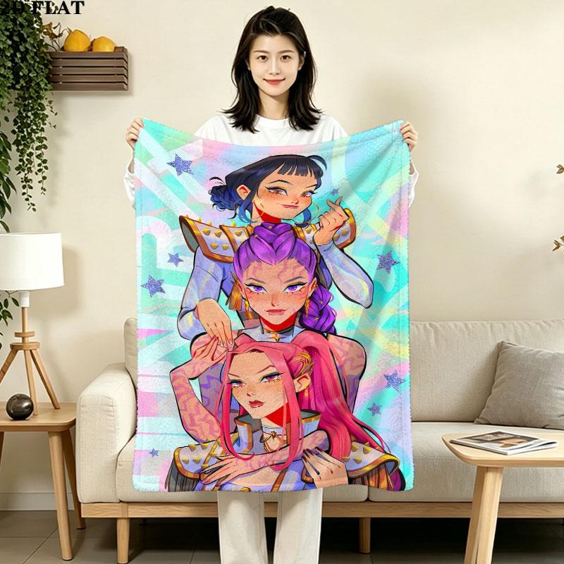 1PC Kpop Demon Hunters Patterned Flannel Blanket Suitable For All Seasons For Home Decor Warmth And Comfort Gifts Holiday Present