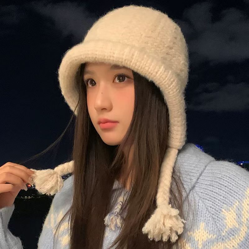 Versatile Knitted Earflap Beanie - Women's New Autumn/winter Warm Hat
