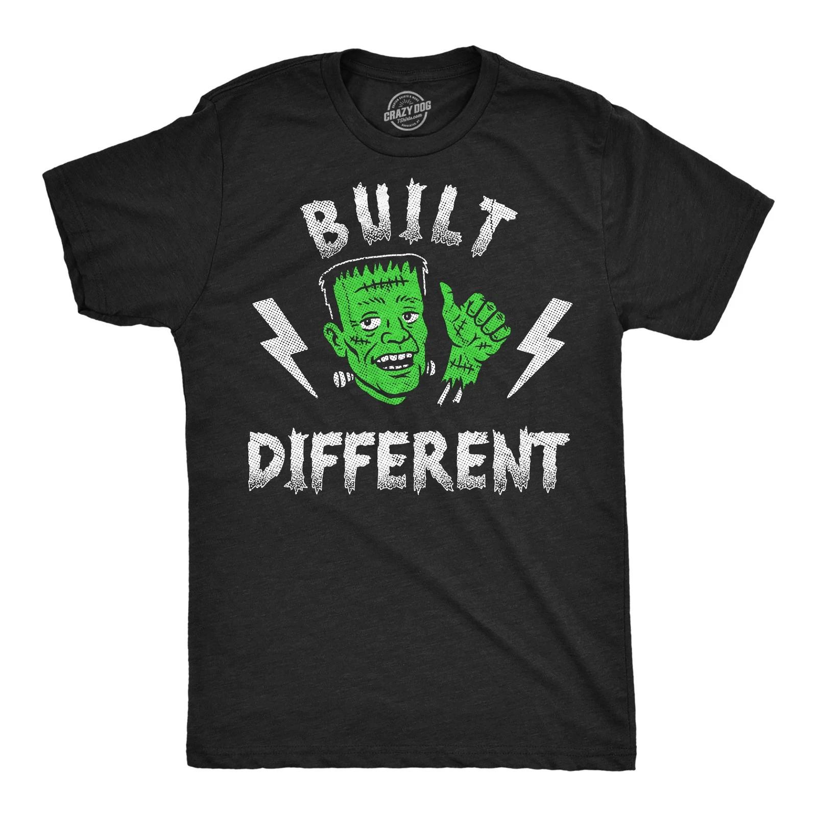Mens Funny T Shirts Built Different Sarcastic Frankenstein Graphic Novelty L