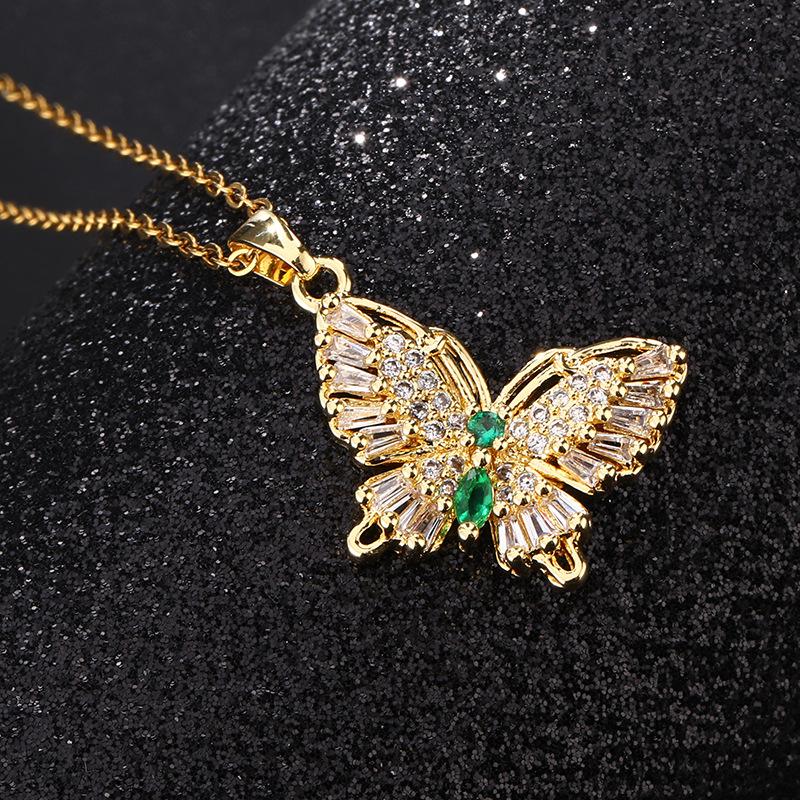 Trendy Zircon Butterfly Pendant Necklace For Women Small Collarbone Chain With Colorful Zirconia