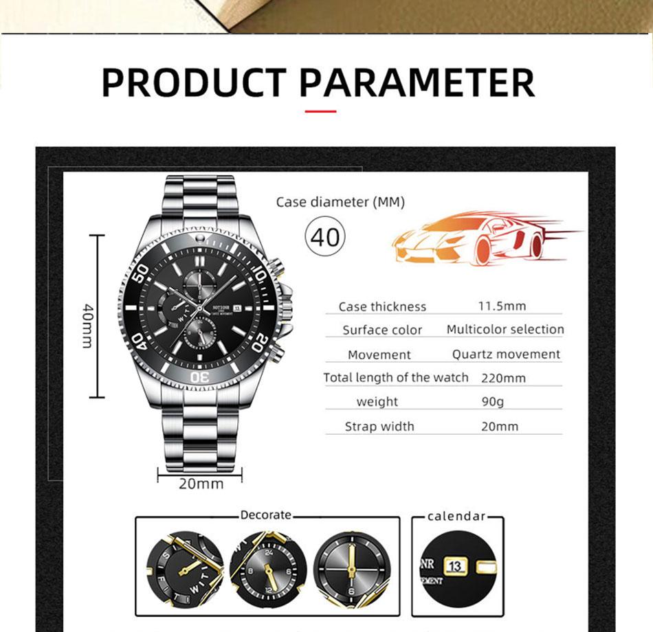 Luxury Men's Business Watches Men Silver Quartz Watch Male Luminous Clock