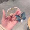 Gradient Blue Butterfly Pearl Ponytail Hair Clip - Women's Retro 2023 Comb & Grab Clip
