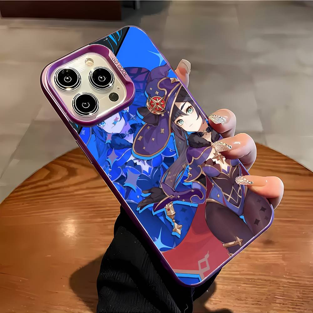 Mona Genshin Impact Phone Case For IPhone 17 16 15 14 13 12 11 Plus Pro Max Multicolor Aurora Laser Shockproof Funda Cover