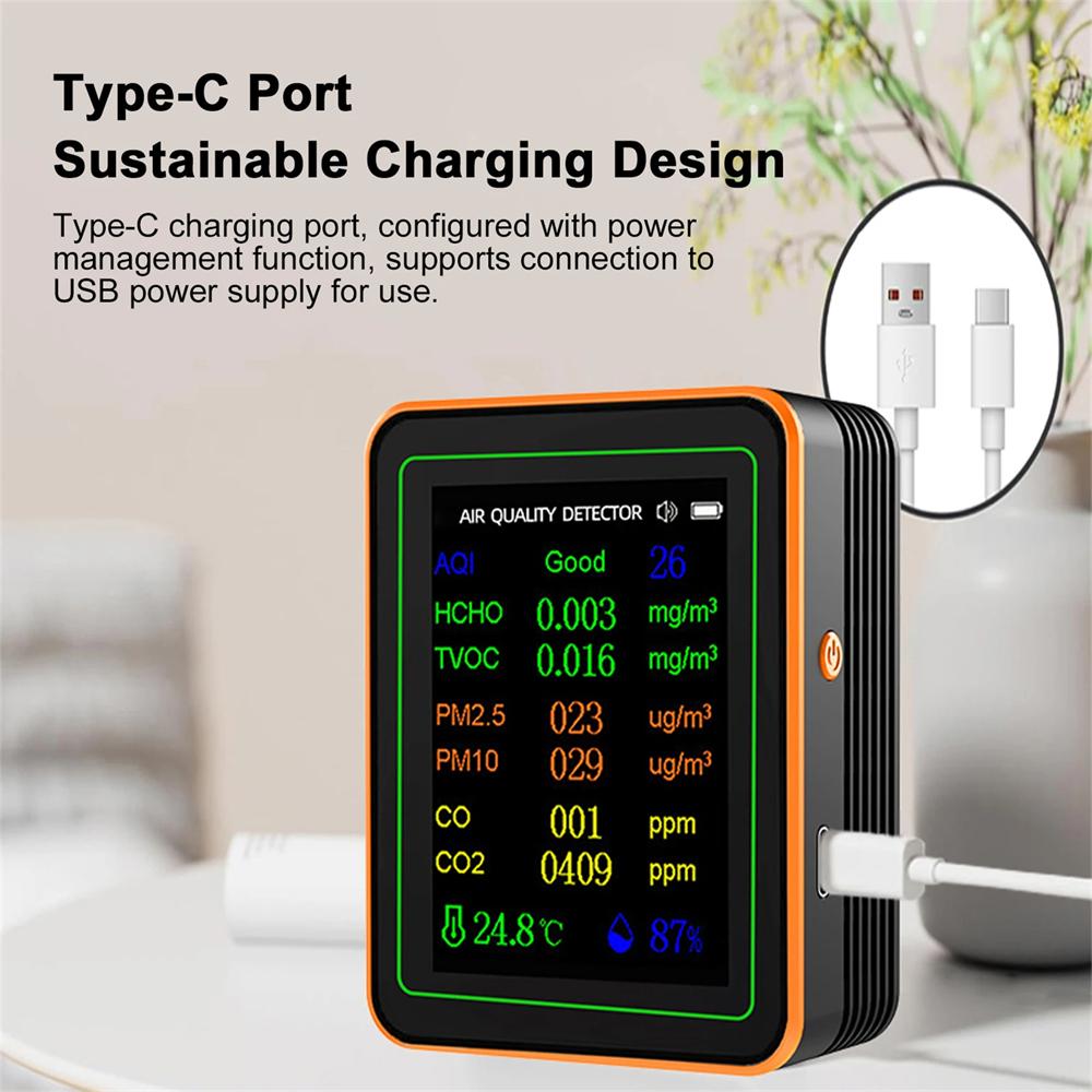 10 in 1 Air Quality Monitor PM2.5 PM10 CO CO2 TVOC HCHO AQI Temperature Humidity & Curve View Tester CO2 Meter 2.8inch Display