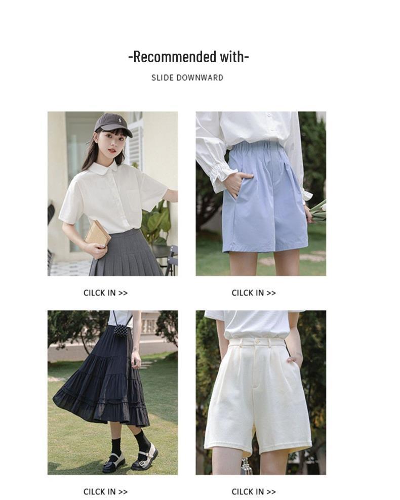 Biała damska letnia japońska koszula mundurkowa studencka o luźnym kroju z kołnierzykiem typu lalka