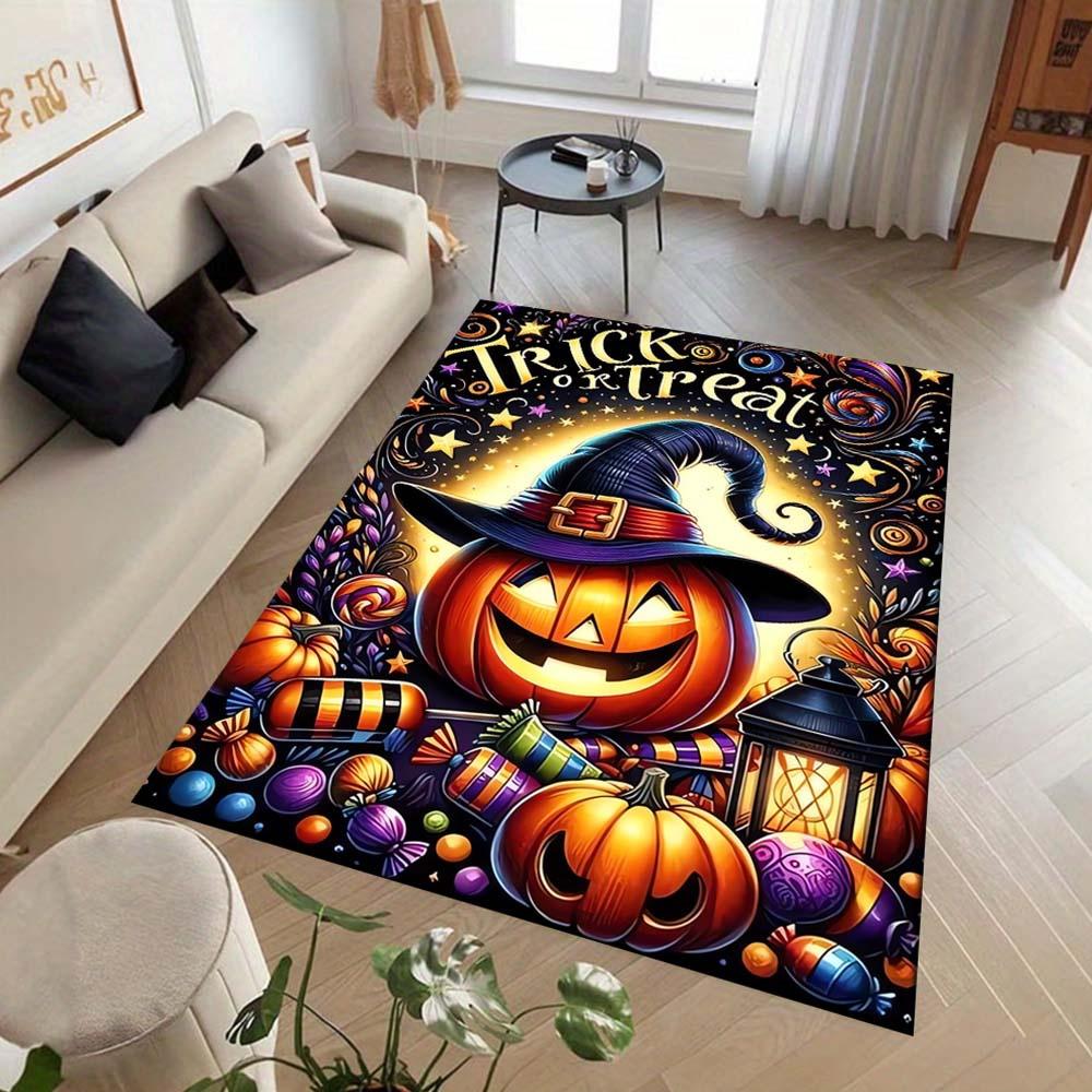 1pc Halloween Pumpkins and Candies Area Rug, Slip-Resistant, Easy-Clean, Stain-Resistant, Perfect for Cozy Living Rooms, Bedrooms, Kitchens,