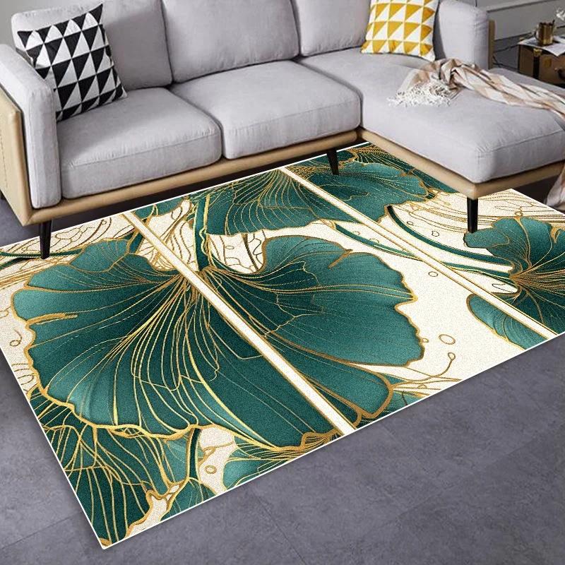 Luxury Nordic Golden Floral Rug - Soft Fluffy Non-Slip Washable Carpet for Living Room Sofa Side Bedroom Mat for Home Office