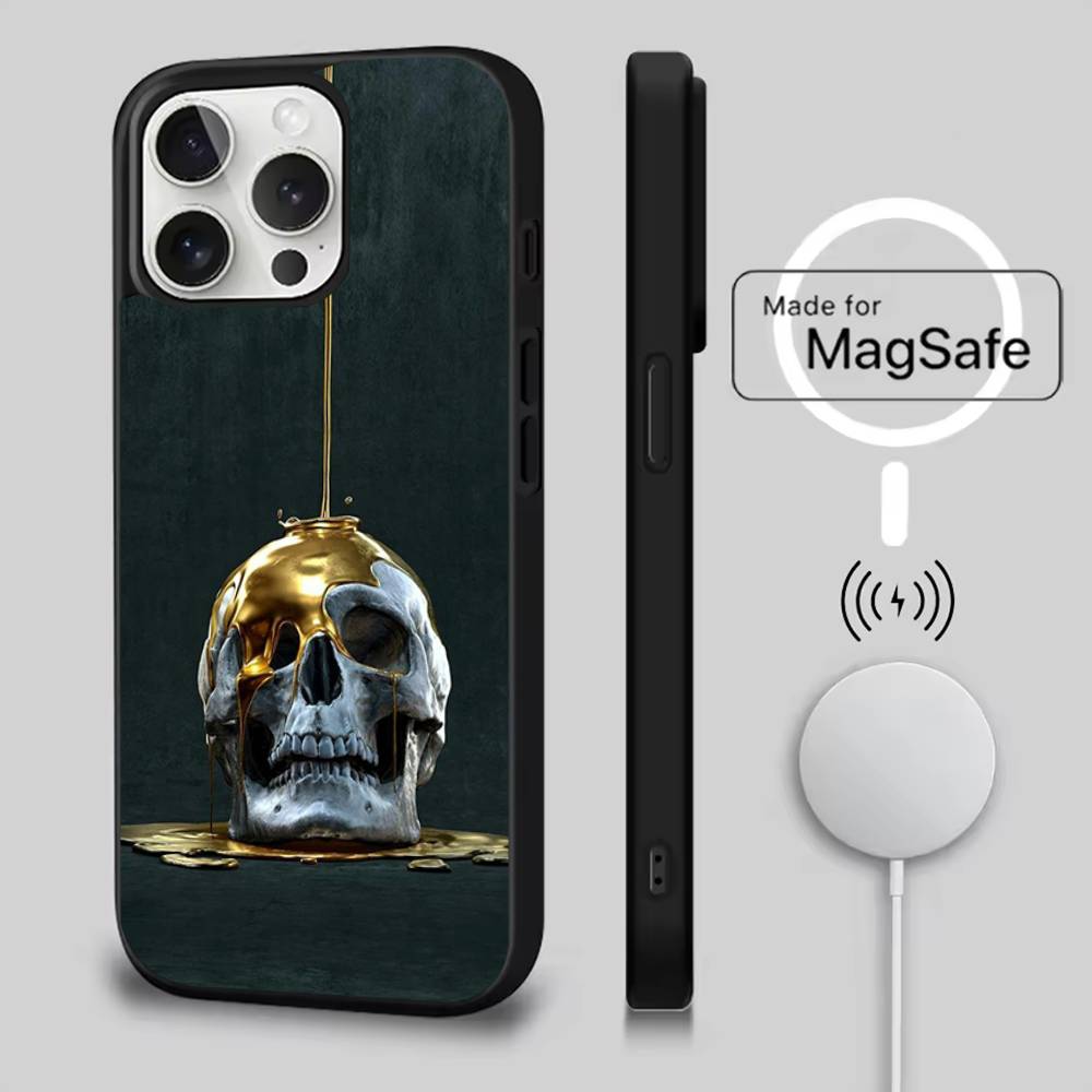 Skeleton Skull Art Phone Case For iPhone 17,16,15,14,13,12,11,Pro,Max,Plus,Mini,SE4,E Magnetic Magsafe Wireless Charging iPhone11PROMAX