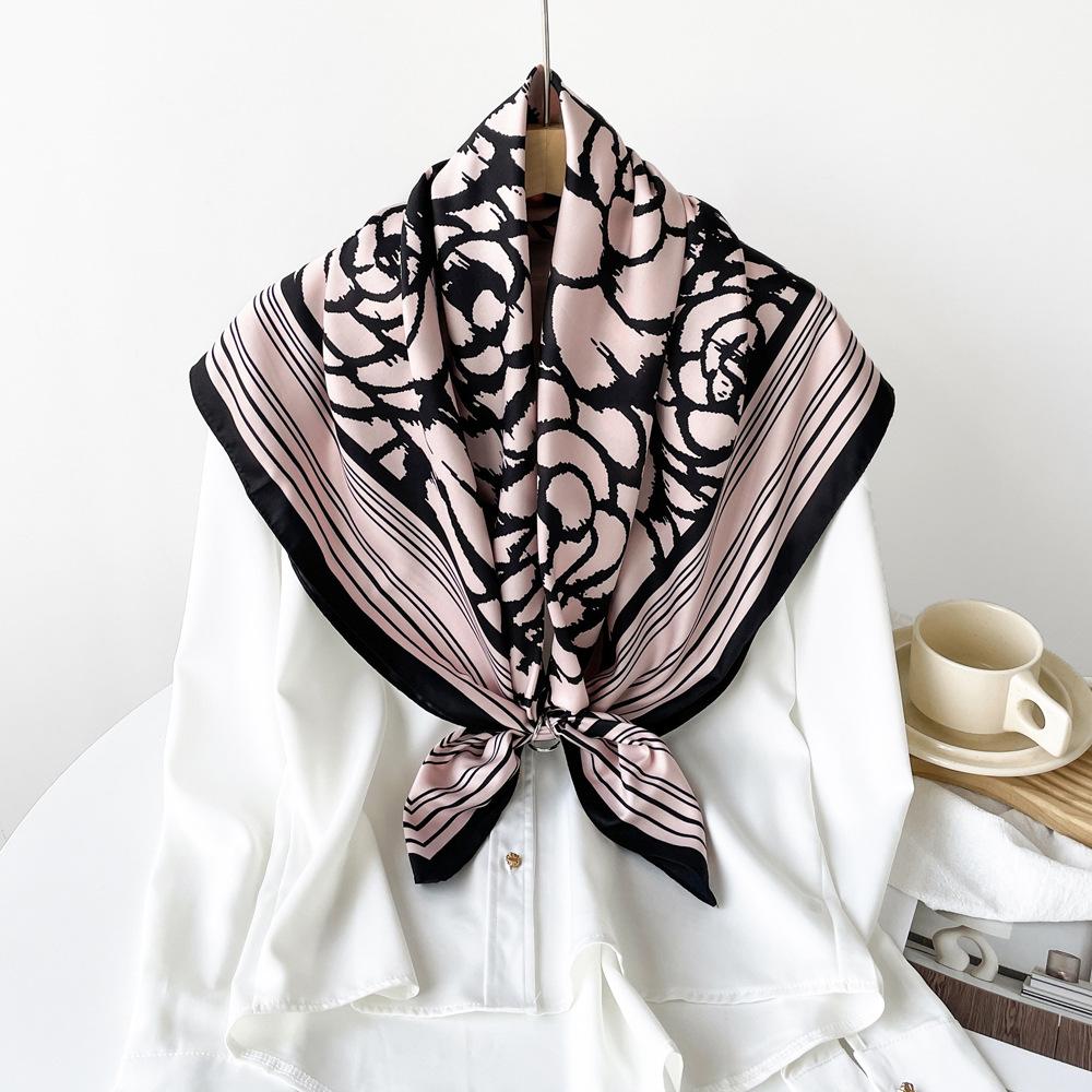 New Square Scarf Rose Design Summer Thin Shawl Lightweight Breathable Sunscreen Shawl
