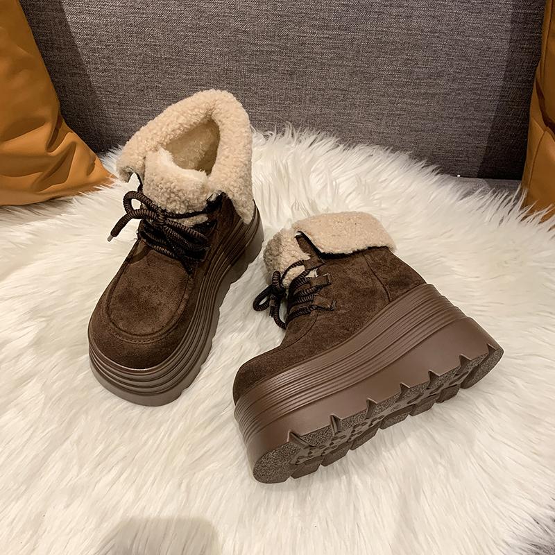 Fashion New Winter Chunky Casual Snow Shoes Woman 10CM High Platform Wedge Heels Warm Fur Sneakers Fashion Women Buckle Leather Shoes