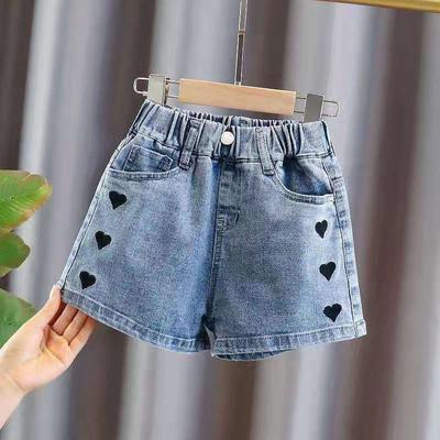 Yaz Kız Çocuk Kemerli Elastik Denim Şort Çocuk Yüksek Bel Bol Pantolon Yazlık İnce Kız Çocuk Denim Şort