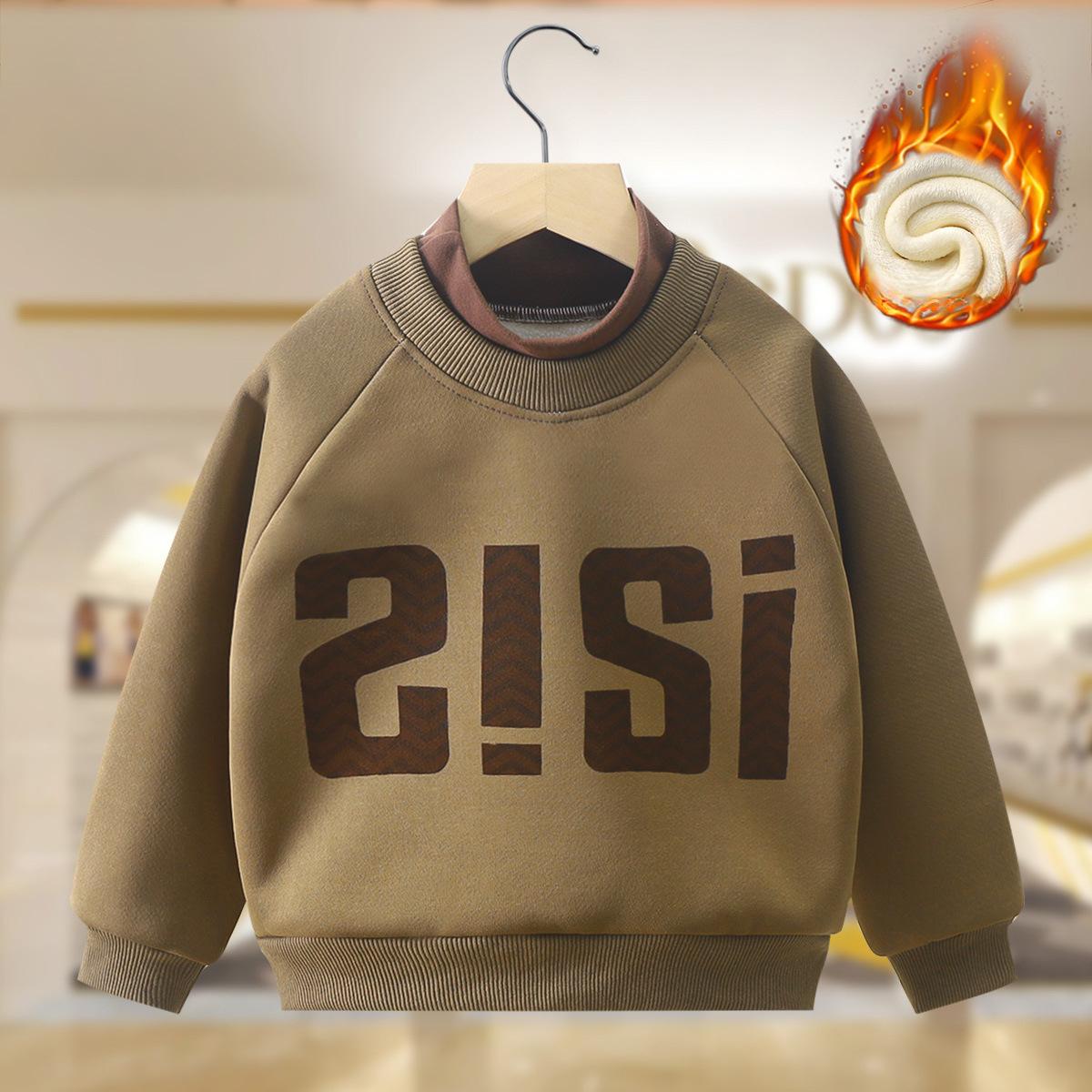 

Детская теплая толстовка Детская одежда Зимняя подростковая плюшевая теплая кофта для мальчиков и девочек Топы с длинными рукавами Высокий воротник свитер 80 коричневый