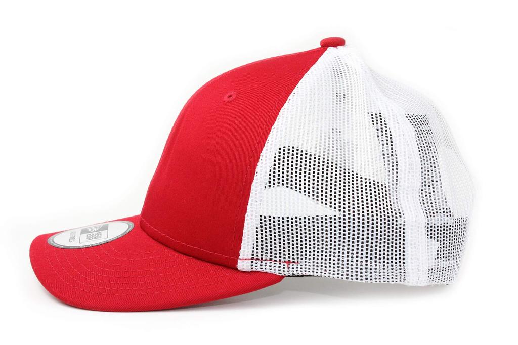 New Era Trucker Cap Low Profile Snapback in Scarlet/White