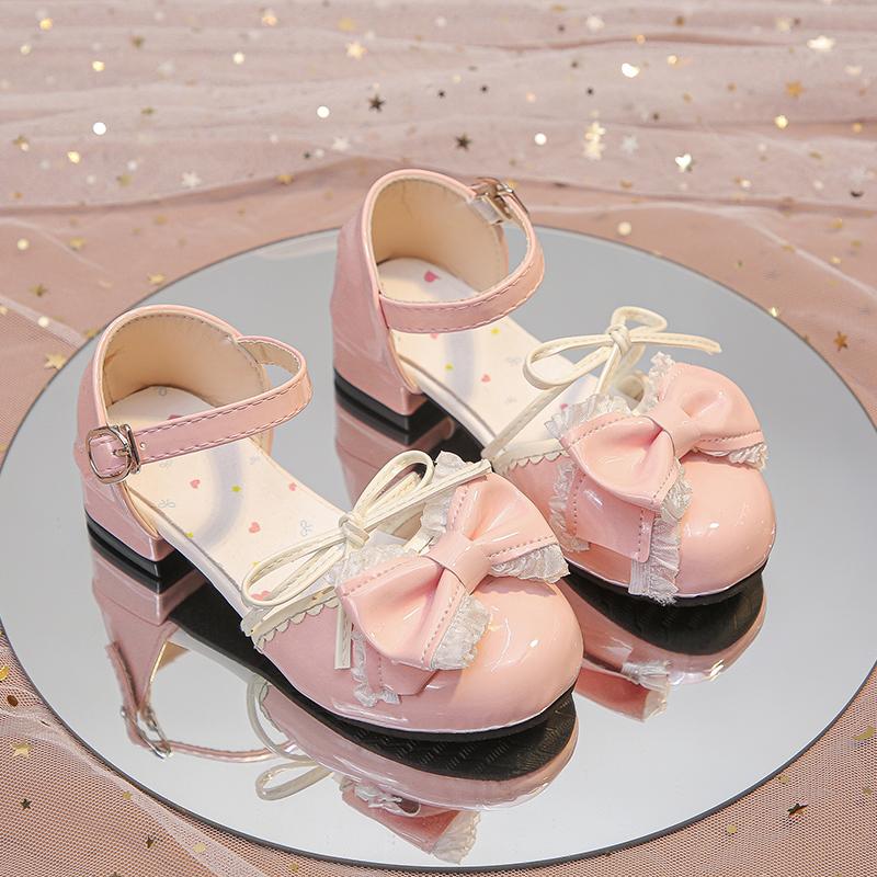 

Туфли для танцев для девочек Лолита Сладкие Кружевные Банты Детские Полубосоножки Круглый Носок Инс Трендовые 2025 Новые Детские Туфли Принцессы Элегантные Милые 26 розовый