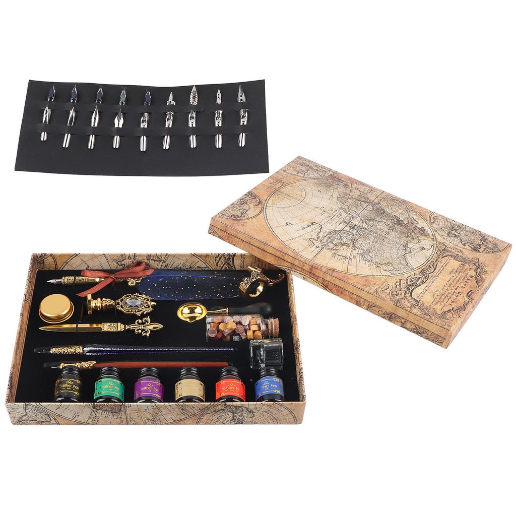 Feather Pen Set European Style British Retro Lacquer Stamp Dipped In Water Quill Pen Set with