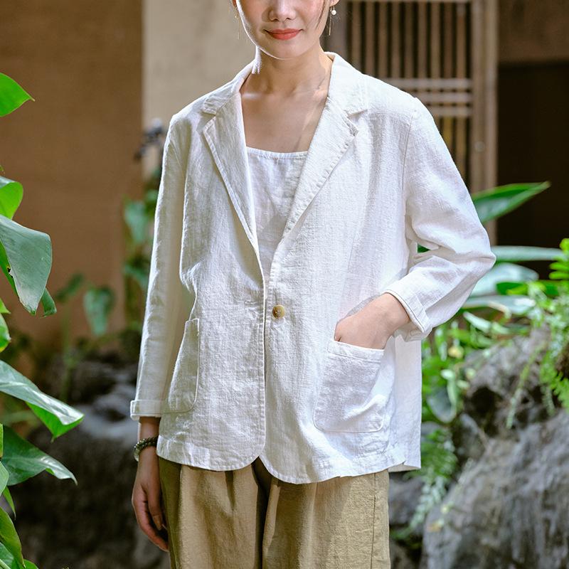 Women s Vintage Cotton-Linen Loose Lapel Shirt - Artistic Casual Style One Size