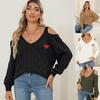 Woven Bottoming Shirt European and American Women's Clothing Autumn and Winter Top Deep V Sexy Off-the-shoulder Loose Pullover Sweater Women 67200