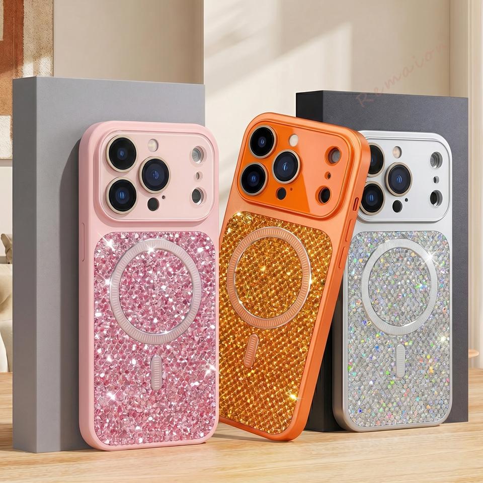 Glitter Official Magnetic Phone Case For For Iphone 1 14 16 17 Pro Max 17Pro Max Bling Bling Shockproof Protector Cover