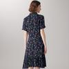 Age reducing Vine Print: Spring/Summer Mulberry Silk Micro Elastic Back Zipper Slimming Short Sleeve Dress