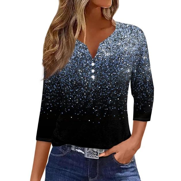 Women's Clothing Summer 2024 Tee Print Button Short Sleeve Daily Weekend Fashion Basic Top Dress Blouses