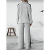 Women Ribbed Knit 2 Piece Outfit Half Zip Long Sleeve Top And Wide Leg Pants Set