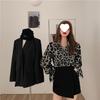 Damen Retro Leopardenmuster Langarm Revershemd