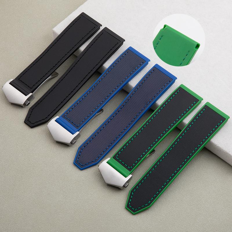22mm Flat End Black Blue Green Canvas Nylon + Rubber Watch Band For Tag Strap For Heuer Carrera Monaco Wristband With Fold Clasp