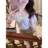 Women's Chic Rhinestone V-Neck Short Sleeve T-Shirt