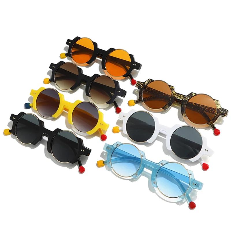 Ins Popular Fashion Round Women Punk Sunglasses UV400 Retro Rivets Men Trending Black Yellow Sun Glasses Gradient Shades