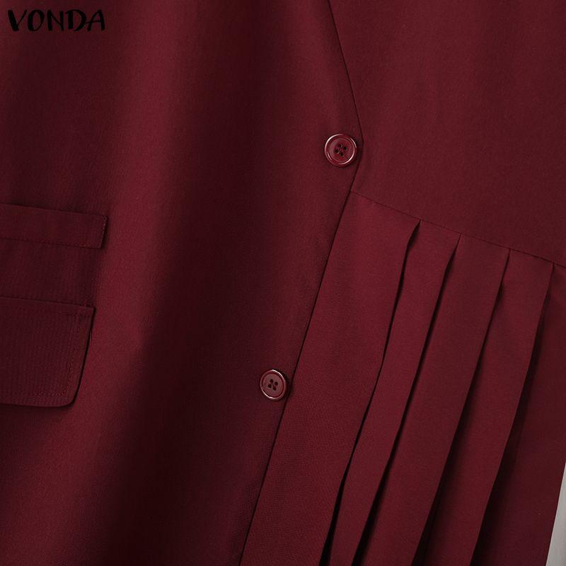 VONDA Women Lapel Neck Long Sleeve Ruffled Office Style Elegant Mini Dress