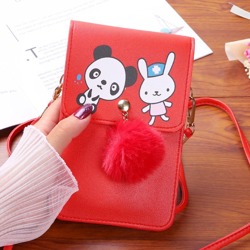 Bærbar PU-skinn tegneserie Enkel Mini Gjennomsiktig berøringsskjerm Mobil lommebok Skulder Crossbody Bag for IPhone Samsung Huawei