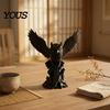 Decorative Sculpture for Tea Table Owl On Tree Stump Figurine, 3D Printed Animal Sculpture, Collectible Matte Black Dark Ornament Home Office