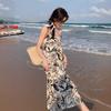 2024 French Ink Floral Suspender Beach Dress: High-End Summer Wear for Women