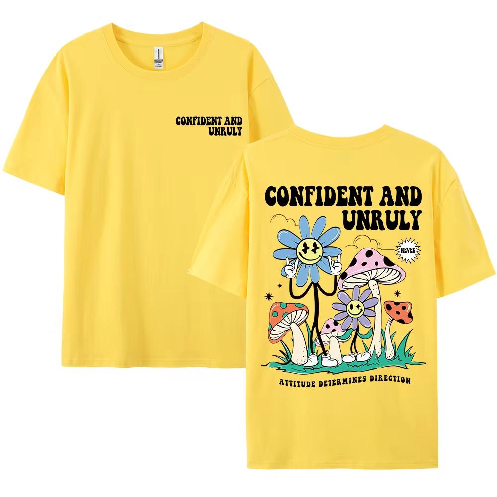 Confident And Unruly Attitude Determines Direction Letter Printing Short Sleeve Tees Summer Breathable Cotton O-Neck Men Tops