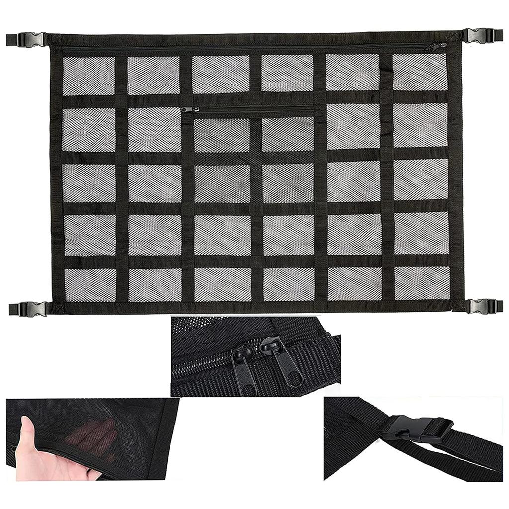 70x50cm Double-Layer Car Roof Storage Net Pocket Vehicle Interior Roof Storage Mesh Organizer