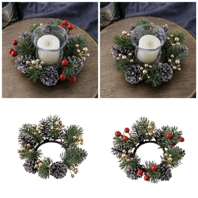 Christmas Candle Rings Wreath Wine Bottle Wreath Decoration for Christmas Front Door Window Chair Wall Decoration