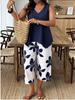 Elegant Women's Printed 7-Point Casual Pantsuit