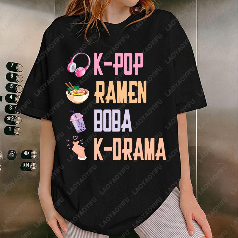 KPop Hand Symbol Unisex Women tops RaUnisex Bubble Tea Boba South Korea Music Lover cotton TShirt Gifts K drama Girl Boy Daughter tees