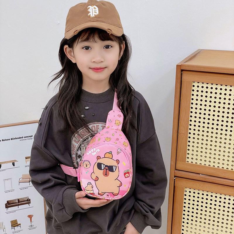 Cartoon Capybara Backpack Crossbody Bag Cute Printed Chest Bag  Storage Bag For Kids Portable Gift For Girls Boys